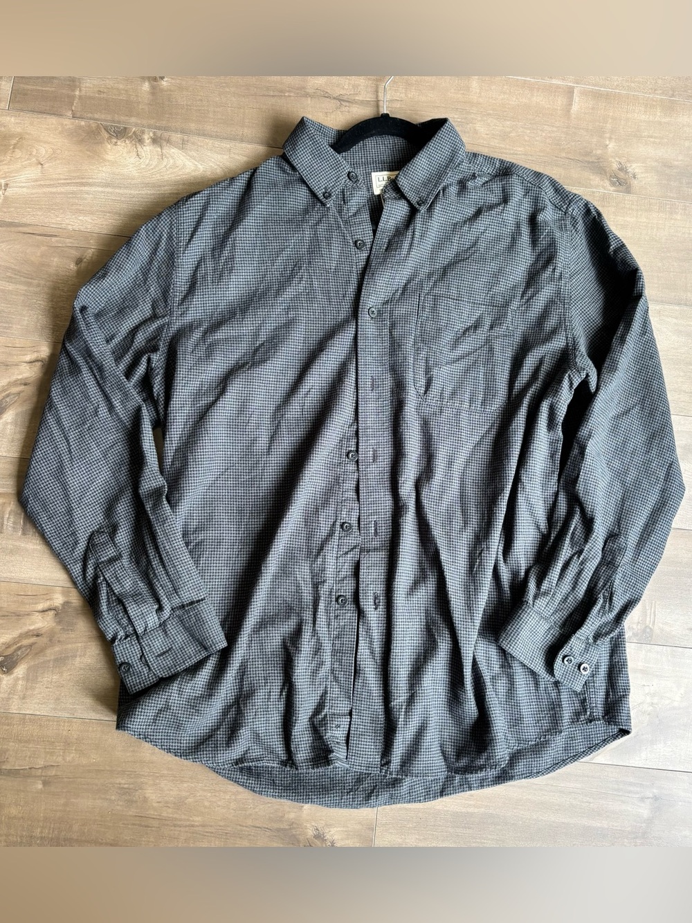 L.L. Bean Wicked Good Flannel Shirt Charcoal Houndstooth Men's L Regular 298276